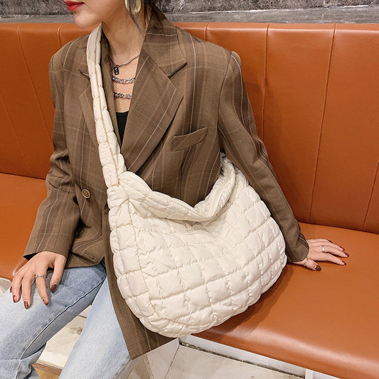Single Shoulder Crossbody Autumn And Winter New Plaid Down Tote Bag