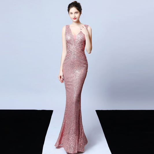Sleeveless Sequined Atmosphere Queen Fishtail Evening Gown