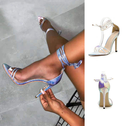 European And American High Heel Silver Pointed High Heel Sandals