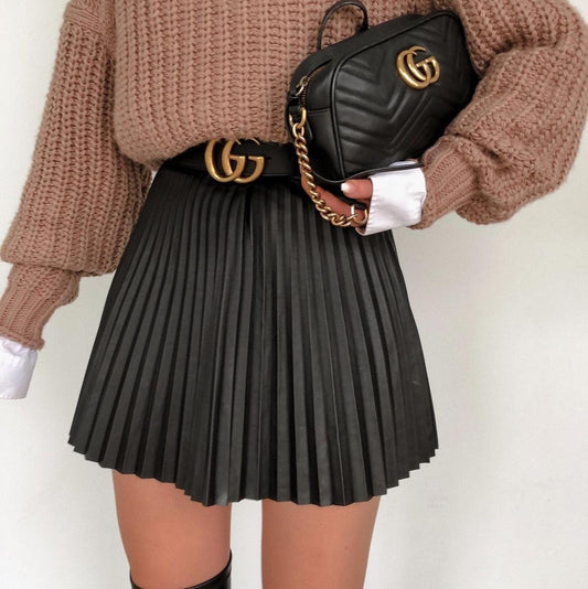 Draped Pleated Knitted Mini Skirt