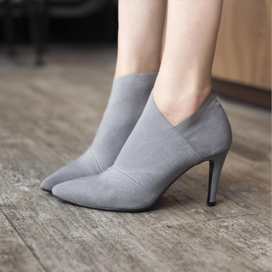 Female Shoes Slip-On Retro High Heel Ankle Boot Elegant Cusp England Casual Short Boots Female Pointed Toe Stiletto Shoes