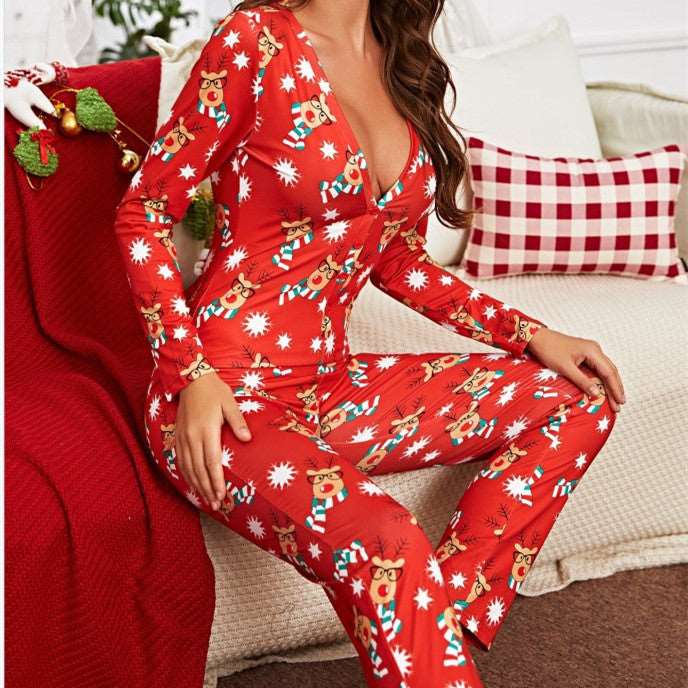 Autumn And Winter Women's Y Printed Ice Silk Jumpsuit