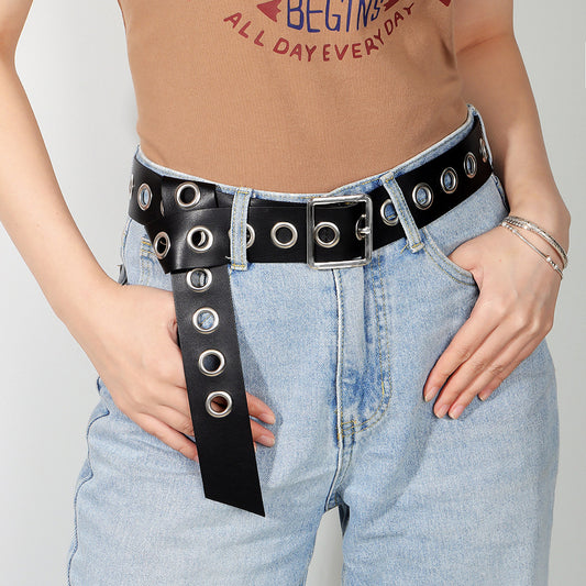 Men And Women Fashion Hollow Belt Personality Punk Style PU Soft Belt Jeans Hip Hop Accessories