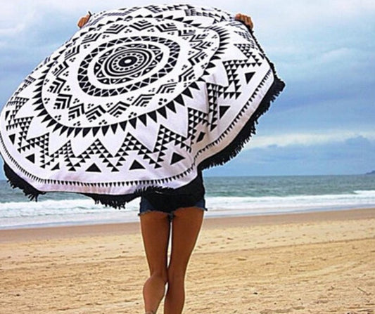 European and American printed tassel round beach mats Seaside yoga mat round beach towels