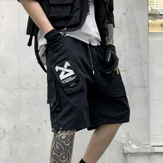 Men Fashion Brands Fried Street Embroidery Fifth Pants Drawstring Multi-bag Loose Casual Shorts