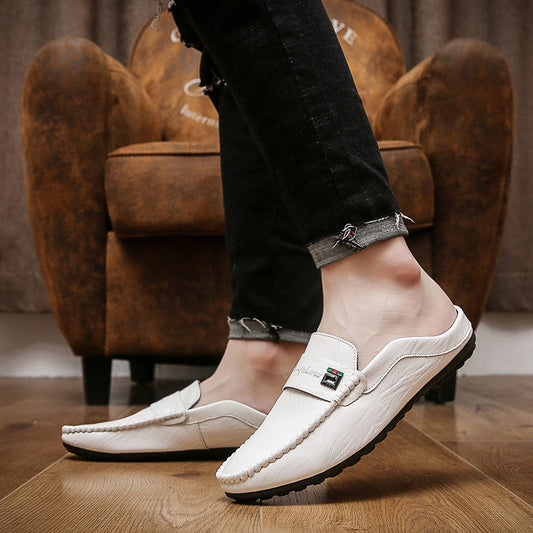 Half-wrapped Men's Loafers Slip-on Closed Toe Without Heel Leather Shoes