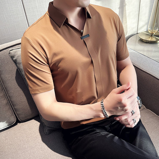Men's Business Casual Lapels V-neck Short-sleeved T-shirt